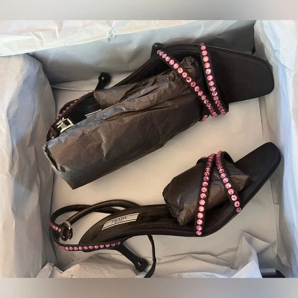 Prada Black and Pink Women's Sandals - Picture 2 of 6
